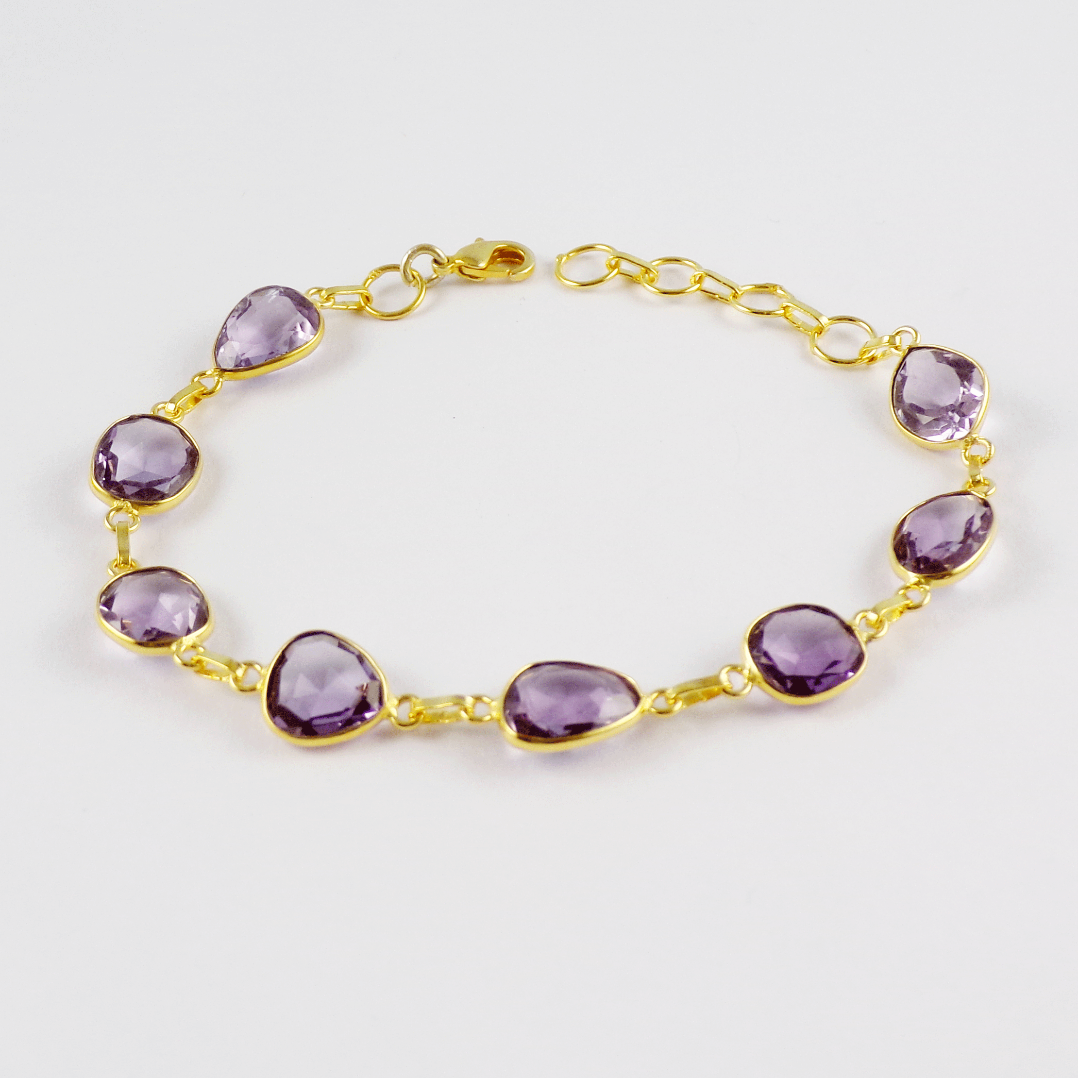 Gorgeous Blue Amethyst Brass Bracelet H - BZB998 18K Gold Plated Cut Oval Shape 7x10mm Bezel Setting Brass Bracelet